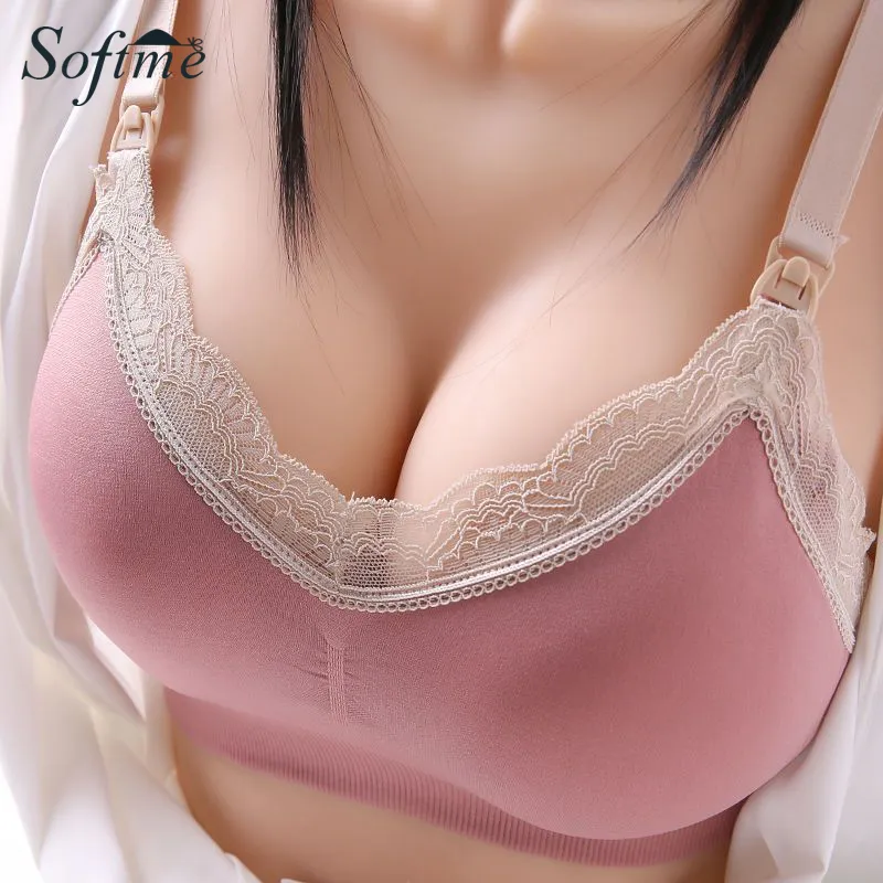 Wireless Front Open Nursing Bra Soft Lace Breathable Seamless Maternity  Breastfeeding Bras For Pregnant Women