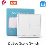 卍 Tuya Smart ZigBee Switch 4 Gang Push Battery Power Sticker Smart Life Scene Control Works With Smart Life App ZigBee Gateway