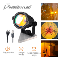 DingDian LED Sunset Light, USB/ปลั๊กแสงไฟโปรเจ็คชั่น Sunset แอลอีดีสีเหลืองสำหรับห้องเครื่องประดับตกแต่งภายใน