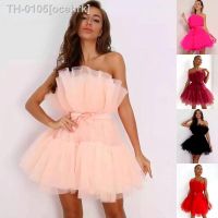 ✽✵ ocehrk Vestido plissado sem ombro feminino Tule Tutu Malha Sem Costas Alças Lolita Data de Baile Verão