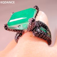 KQDANCE 925 sterling Silver Black zircon Simulated redYellowGreen Moissanite Diamond ruby Citrine Emerald Ring with Big Stone