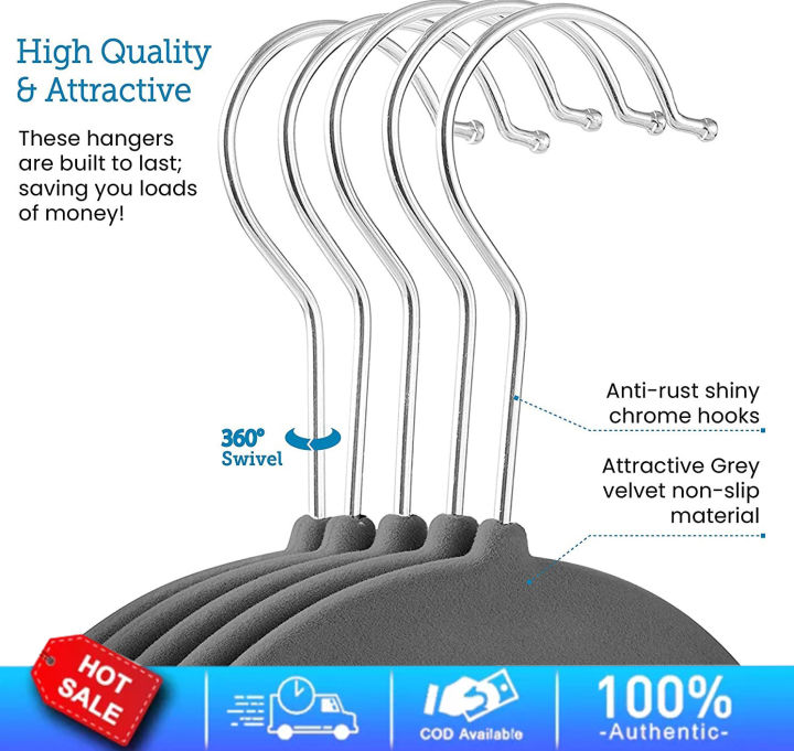 10 Pack Hangers, Heavy Duty Plastic Hangers, Non-slip, Space Saving, 0.6cm  Thickness, 360 Swivel Hook, 42cm Length, Gray