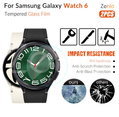 Zenia อุปกรณ์ป้องกันหน้าจอแบบเต็ม2ชิ้นฟิล์มสำหรับ Samsung Galaxy Watch 6 Classic LTE Bluetooth 40mm 44mm 43mm 47mm Watch6 HD 2.5D 9ชั่วโมงแก้วป้องกันนิรภัยกันแรงระเบิดอุปกรณ์เปลี่ยนฟิล์มป้องกันรอยขีดข่วน