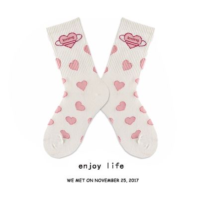 【LZ】✘✽▬  5 pares grande rosa amor preto branco meados de tubo meia bonito estudantes meninas jk lolita meias simples moda