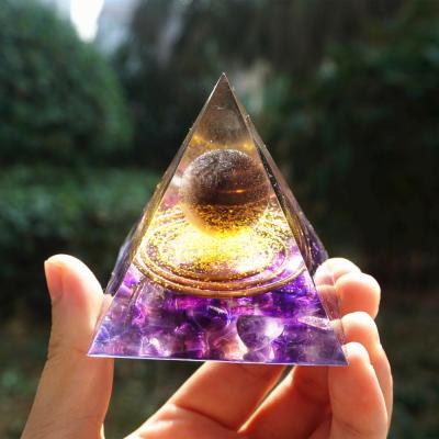 Handmade Orgonite Pyramid 60mm y Crystal Sphere With Amethyst Reiki Energy Healing Meditation Orgone