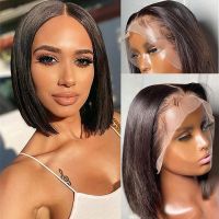 【LZ】☃₪◈  Short Bob Wig Lace Front Human Hair Wigs For Women Pre Plucked Bone Straight Lace Front Wig 4x4 Brazilian Hair Lace Frontal Wigs