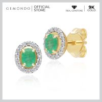 Gemondo ต่างหูทองคำ 9K ประดับมรกต (Emerald) สไตล์คลาสสิกทรงรี ดีไซน์เพชรล้อม : ต่างหูพลอยท้ ต่างหูพลอยเขียว ต่างหูสตั๊ด