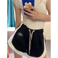 COD Design Color Matching Drawstring Sports Shorts Womens Summer Loose Korean Style Versatile Wide Leg Casual Running Yoga Pants CYzs