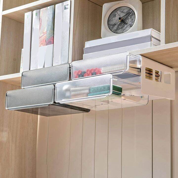 under-desk-storage-drawer-slide-out-hidden-self-adhesive-organizer-attachable-drawer-organizer-with-2-layers