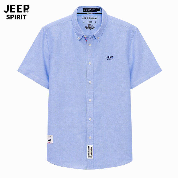 jeep-spirit-เสื้อเชิ้ตเสื้อบางแขนสั้นผู้ชาย-เสื้อเชิ้ตแขนสามส่วนผ้าคอตตอนทรงหลวมสีพื้นสำหรับฤดูร้อนของเสื้อเชิ้ตผู้ชาย9449