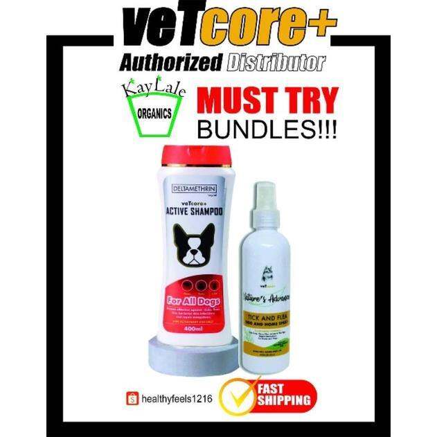 Vetcore Active Shampoo 400ml plus Nature's Tick and Flea Dog Spray