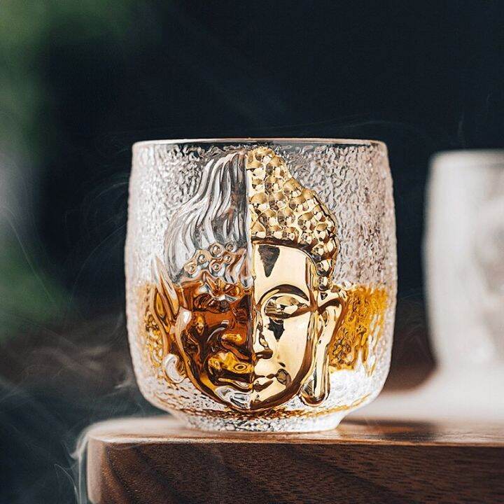 Buddhist Zen Devil Or Buddha 3D Relief Crystal Shot Glass Religion