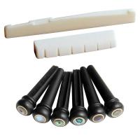 6 String Acoustic Guitar Bone Bridge Saddle and Nut and 6pcs Ebony Guitar Bridge Pins White+Black