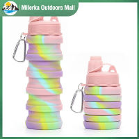 Milerka Outdoors Mall】ขวดน้ำซิลิโคนขวดน้ำแบบพับเก็บได้ใช้ซ้ำได้สำหรับการเดินทางกีฬายิมเดินป่าตั้งแคมป์สิ่งจำเป็น500มล.