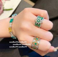 ชุบทองแกะสลักลายสร้อยข้อมืออัญมณีสีรุ้งสำหรับสวนสีเขียวทอง18K ลายชุดห่วงเพทายดอกไม้