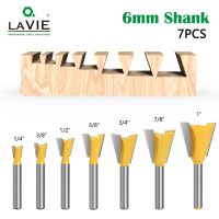 LAVIE 7pcs 6mm Shank Dovetail Joint Router Bit Set 14 องศางานไม้แกะสลัก Bit Milling Cutter สําหรับไม้