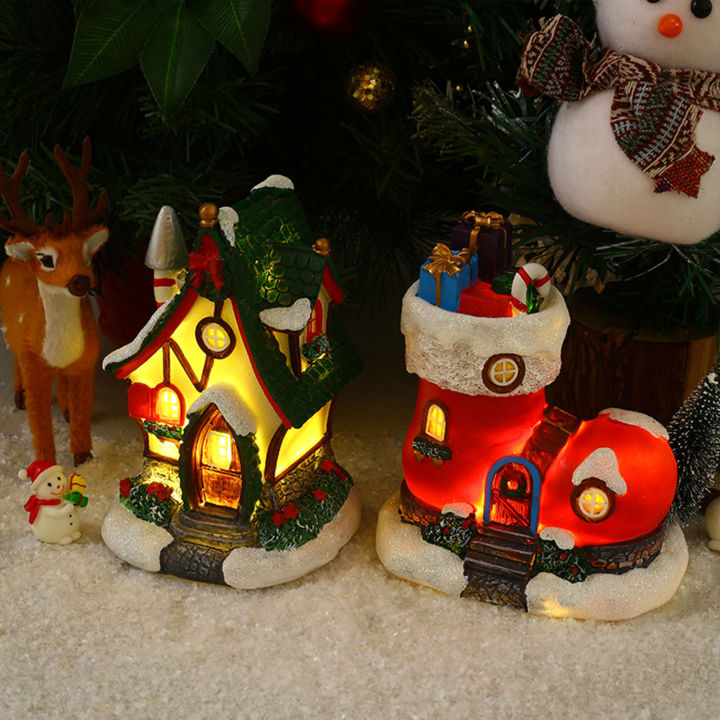รองเท้าบ้านคริสต์มาสมีไฟตุ๊กตาน่ารักน่าสนใจหุ่นเรซิ่นคริสต์มาสของขวัญให้เพื่อนครอบครัวเพื่อนบ้าน