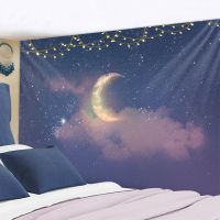 ☼♙ Moon Tapestry Wall Hanging Hippie Flower Wall Carpets Dorm Decor Starry Sky Carpet Kawaii Room Decor