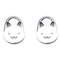 2X Black Cat Cartoon Foldable Silver Tone Handbag Hook Antislip Rubber Base