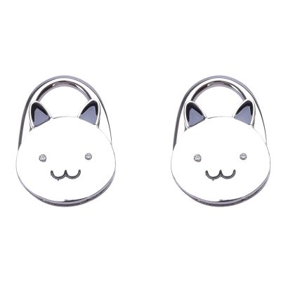 2X Cartoon Foldable Silver Tone Handbag Hook Antislip Rubber Base