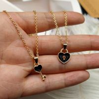 2 Pcs Key Locket Love You Pendant Necklace Couple Necklace Love Heart Double Color Friends Family Lovers Jewelry Gift