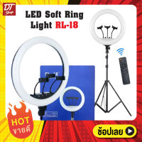 หัวไฟ หัวไฟไลฟ์สด LED Soft Ring Light RL-18 ปรับสีส้ม-ขาว และความแรงแสงได้ตามต้องการ.แถมกระเป๋า ที่จับมือถือ 3 เครื่อง มีรีโมท