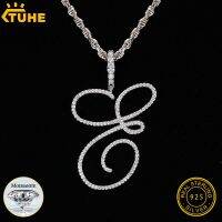 ✑  New A-Z Cursive Letters Name 925 Pendant Necklace Iced Out  Moissanite Gold Color Hip Hop Jewelry