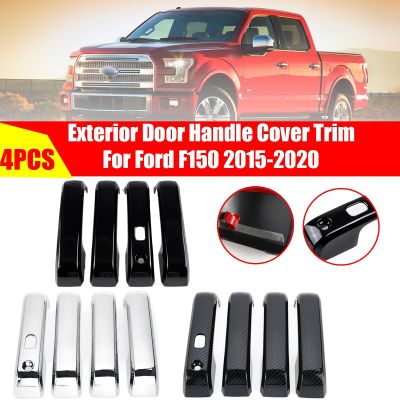 4ชิ้นประตูด้านนอกคาร์บอนไฟเบอร์ฝาครอบที่จับ Trim สำหรับ Ford F-150 F150 2015-2020