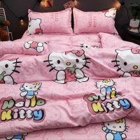 [A VOGUE]☢Icious Hello Kitty เครื่องนอนแฟชั่นการ์ตูนปลอกผ้านวมญี่ปุ่นสีชมพูเด็กผู้หญิงหอพักชุดผ้าปูที่นอนน่ารักผ้าคลุมผ้านวม