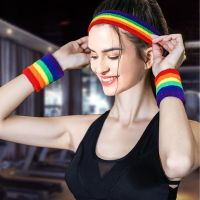 1pc Rainbow Wrist bands Sport Sweatband Hand Band Sweat Wrist Support Brace Wraps Guards Stretch Headband Hair Band Sweatband