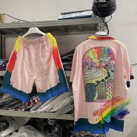 Pink Beach Rainbow พิมพ์ CASABLANCA เสื้อผู้ชายผู้หญิงเสื้อฮาวาย TEE