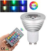 : 》หลอดไฟ LED ไฟสปอร์ตไลท์ RGB 85-265V GU10 5W,รีโมทคอนโทรลตกแต่งบ้านแสง RGB วันหยุดสี + รีโมทคอนโทรล