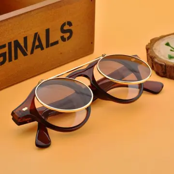 Steampunk Goth Goggles Glasses Retro Flip Up Round Sunglasses Vintage Black  