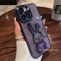 Suitable For Cute Quicksand Rabbit Case for IPhone 14 Plus 12 13 11 Pro Max Glitter Star Gold Plating Camera Protector Cover