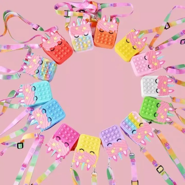 Unicorn Fidget Toys Keychain Sling Bag For Kids Girls Messenger Bag Pop