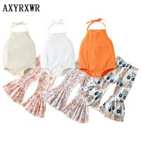 Easter Summer Newborn Baby Girls Clothing Sets Ribbed Knitted Sleeveless Hater Bodysuits+Rabbit/Eggs/Carrot Print Flare Pants  by Hs2023