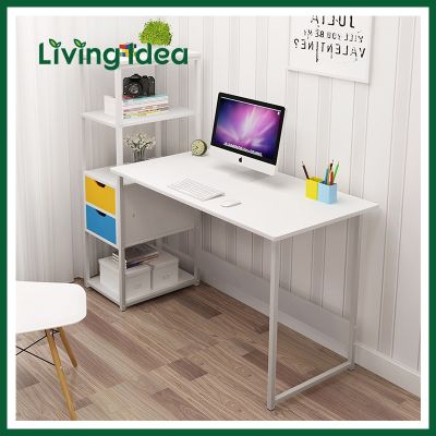 ( โปรโมชั่น++) คุ้มค่า Living idea โต๊ะคอมพิวเตอร์ โต๊ะทำงาน โต๊ะเขียนหนังสือ โต๊ะสำนักงาน โต๊ะทำการบ้าน พร้อมชั้นวาง มีให้เลือก 2 ขนาด ราคาสุดคุ้ม โต๊ะ ทำงาน โต๊ะทำงานเหล็ก โต๊ะทำงาน ขาว โต๊ะทำงาน สีดำ