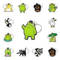 1PCS PVC hot key ring Kawaii Dog frog cat duck cartoon keychains animal pattern keyholder for men women bag car keys pendant