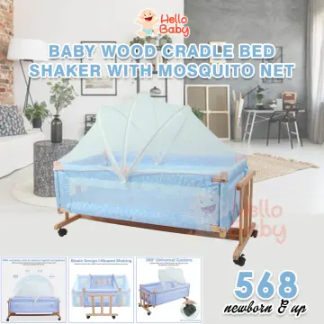 Wooden cradle sale with mosquito net