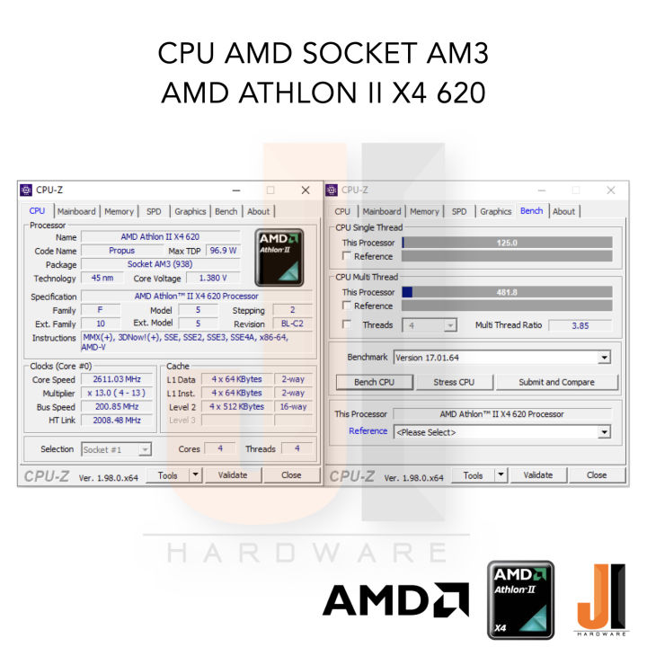 cpu-amd-athlon-ii-x4-620-4-cores-4-threads-2-6-ghz-2-mb-l2-cache-95-watts-tdp-no-fan-socket-am3-สินค้ามือสองสภาพดีมีการรับประกัน