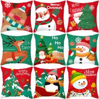 Red Green Christmas Cushion Cover Snowman Santa Claus 2023 Happy New Year Ornament Pillowcase