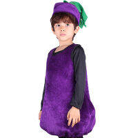 Eggplant Costume Fruit Cartoon Set Boys Pepper Banana Apple Cosplay Kids Performance Clothing Carnival Halloween Gift