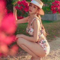 Swimsuit bikini Small Breast Literary y High Waist Three-Point Vintage Time Big Korean Split Women