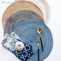 Round Weave Line Placemat For Dining Table Tableware Pad Table Mat Waterproof Washable Placemats Pads Bowl Coaster Blue Mat 1pcs