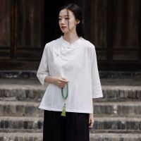 【Ready】? Practicing meditation clothes for women in summer tea art clothes for small women tea clothes for lay Buddhists Buddhist practice clothes tops Buddhist womens clothing