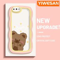 YIWESAN เคสสำหรับ OPPO Realme A5 A3s เคส C1แฟชั่นลายหมีขอบคลื่นเคสมือถือกันกระแทกแบบใสนิ่มเคสป้องกันซิลิกาเจลโปร่งใสลายกล้องถ่ายรูปสุดสร้างสรรค์