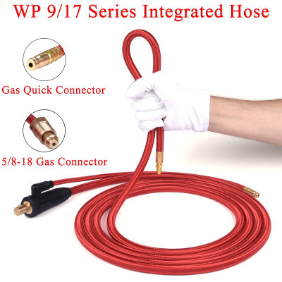 WP9 WP17 TIG หัวเชื่อมแก๊ส-ไฟฟ้าในตัวสายสีแดงสาย5/8ขั้วต่อเร็ว3.8M 10-25 35-50 Euro Connector 12.47Ft