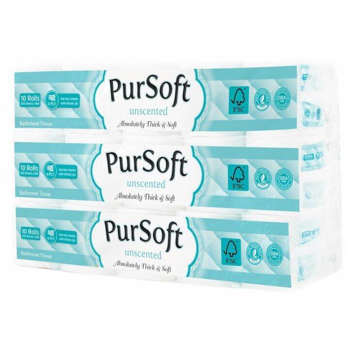 PurSoft 4ply Unscented Bathroom Tissue 200 sheets Pack of 30 Toilet