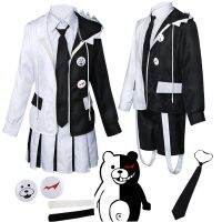 อะนิเมะเกี่ยวกับกระสุนปืนแตกชุดคอสเพลย์ Monokuma เครื่องแบบเสื้อชุดงานปาร์ตี้ฮาโลวีนกระโปรงกางเกงขาสั้นคอสเพลย์คู่