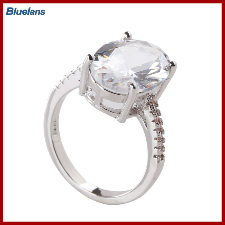 Bluelans®แหวนใส่นิ้วคำขอแต่งงานชุบคิวบิกเซอร์โคเนียรูปไข่ใหญ่สำหรับผู้หญิงแฟชั่น